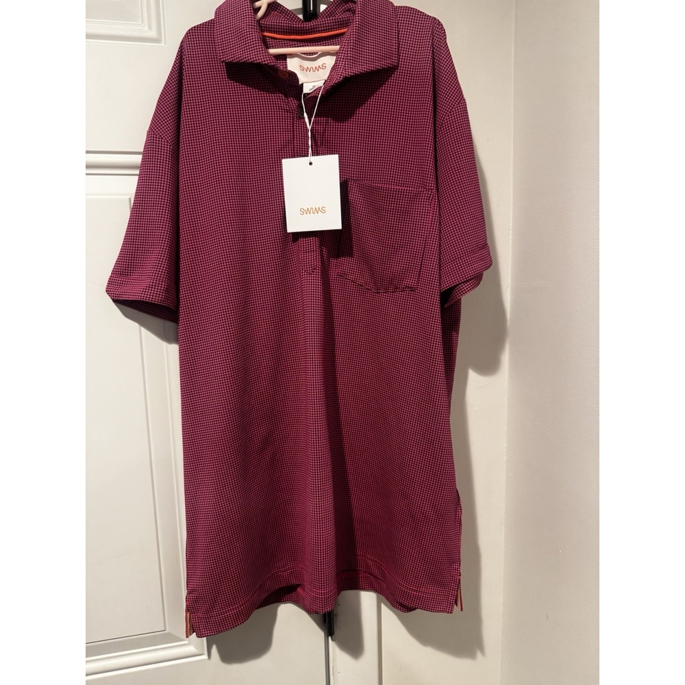 SWIMS Men's Pink Checkered Polo Shirt Sz‎ M NWT Preppy Golf Office Short Sleeves